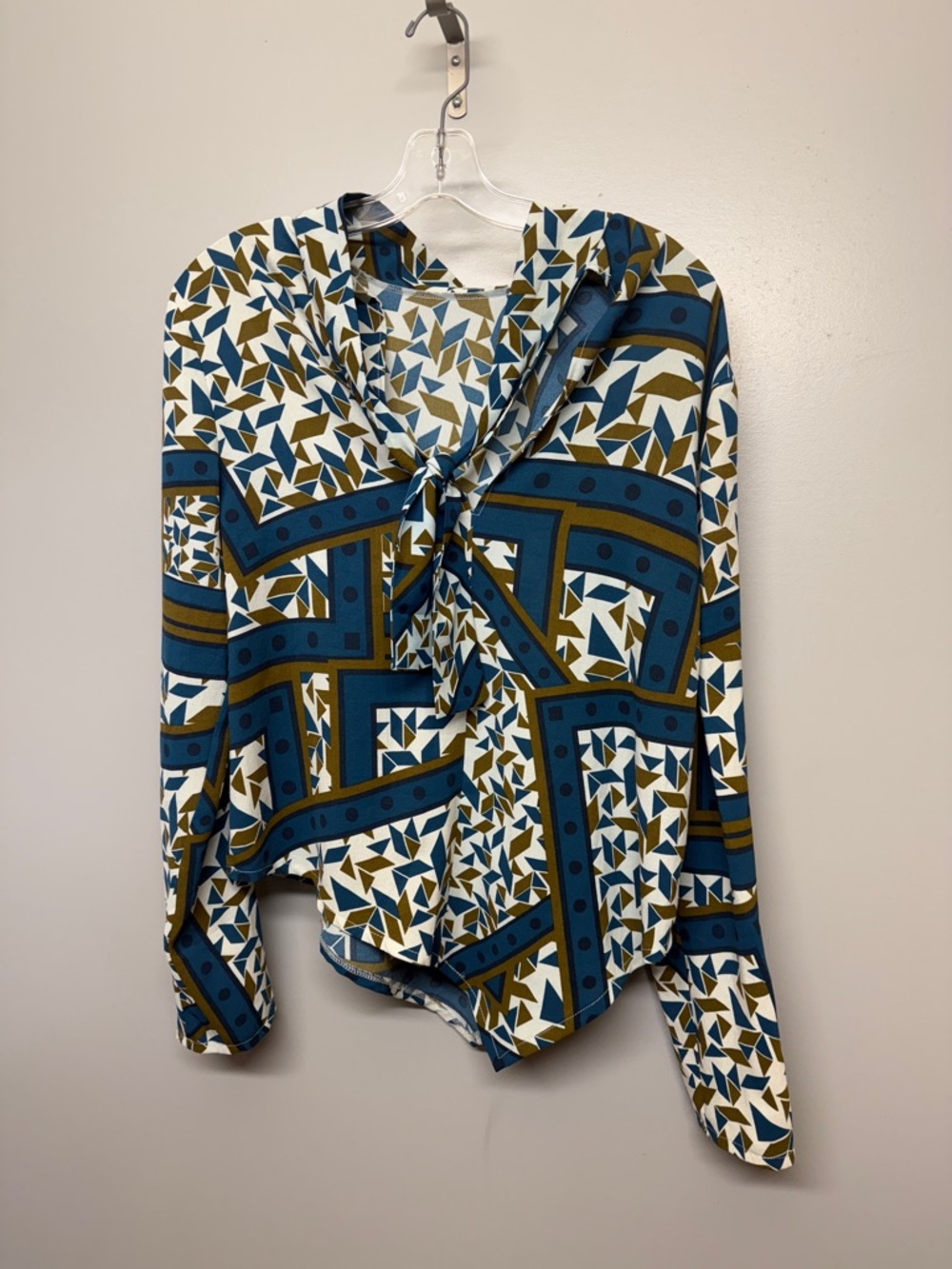 Zara Geometric Print Blouse in Teal, Brown, White